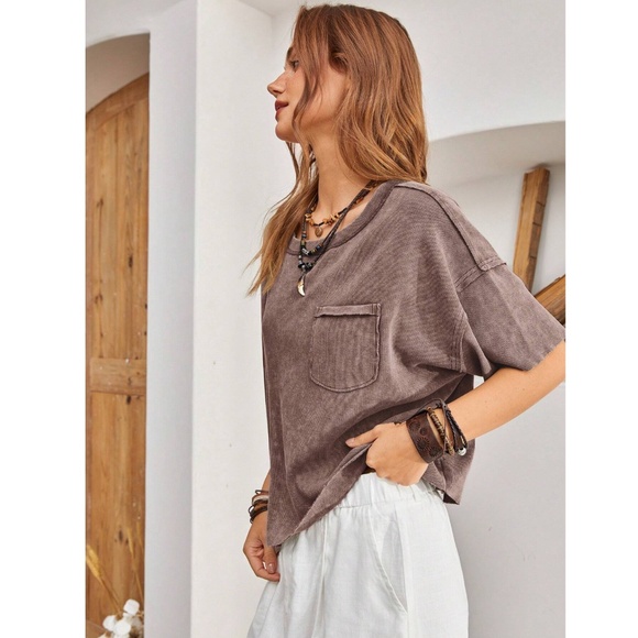 Coffee Brown Cotton Oversized Tee Shirt Raw Hem and Inside Out Stitches - Picture 6 of 9